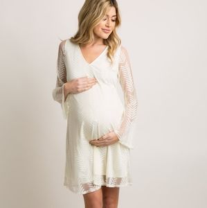 PinkBlush Ivory Chevron Mesh Overlay Maternity Dress, S